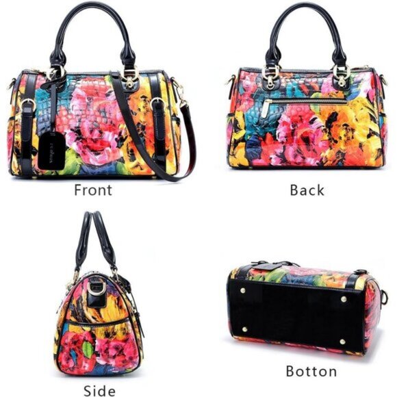 ⚡Women Doodle Genuine Leather Tote Handbag Clutch Purse Crossbody Bag - Picture 4 of 9